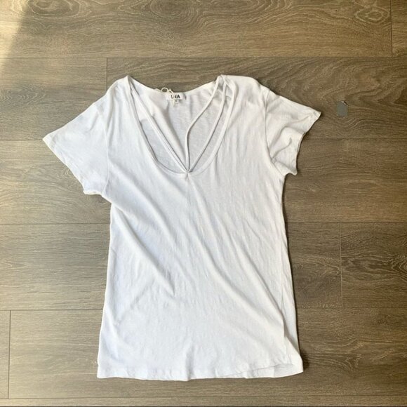 LNA Double Strap Tee T-Shirt Top White Short Sleeve V-neck Cotton Size XS - Picture 2 of 9